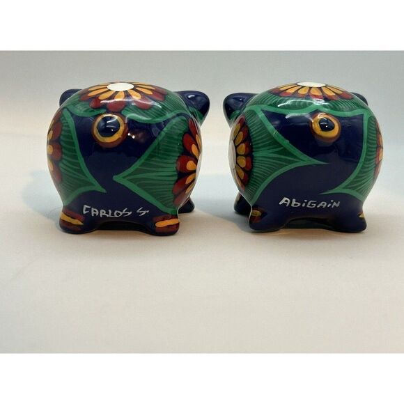 Salt And Pepper Shakers Televera Mexico Signed Mexican Pottery Pigs‎ Colorful - Picture 3 of 10